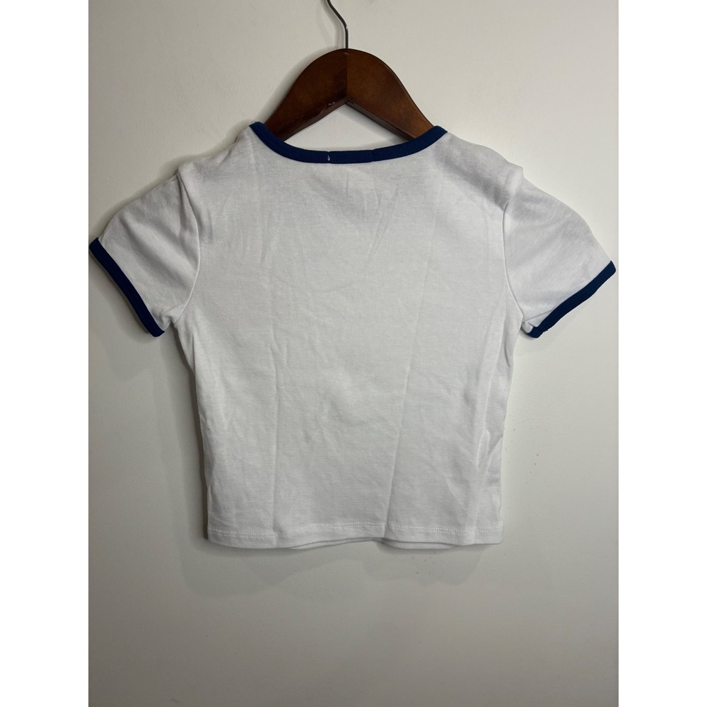 No Comment Girls White Ringer Tee Navy Trim Cherry Graphic Shirt Size M 10/12